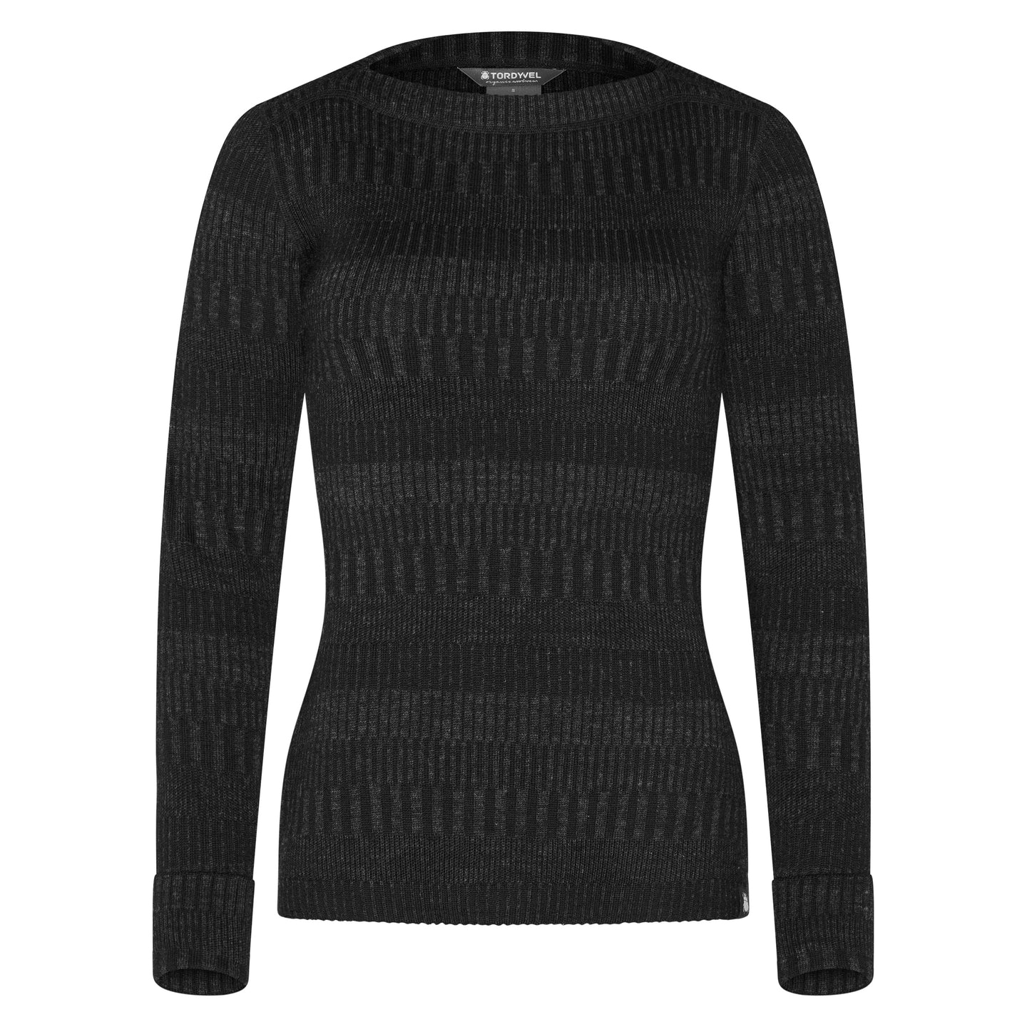 Tröja båthals 100% ull, dam, grafitgrå-kolsvart