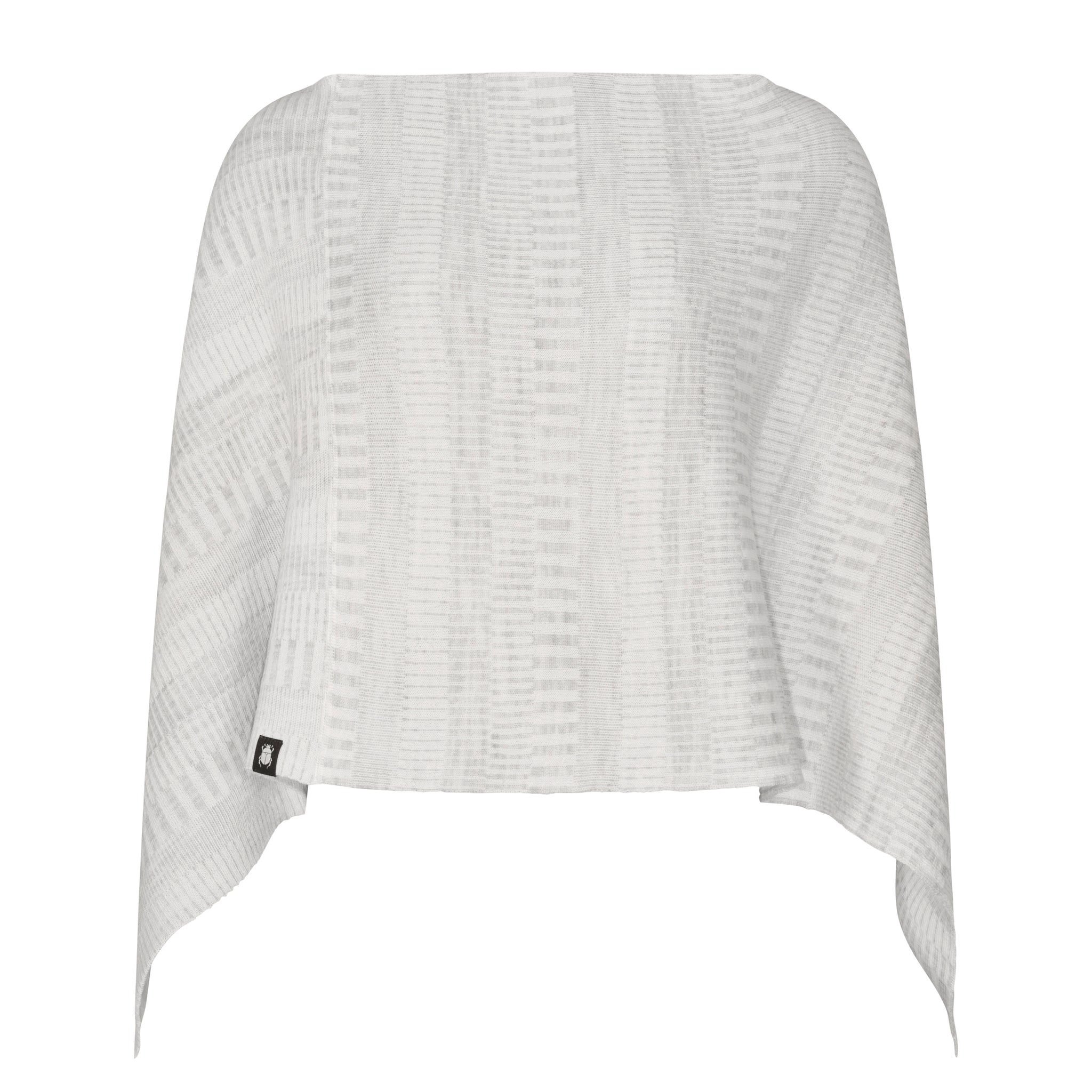 Poncho sjal 100% ull, snövit-sandgrå