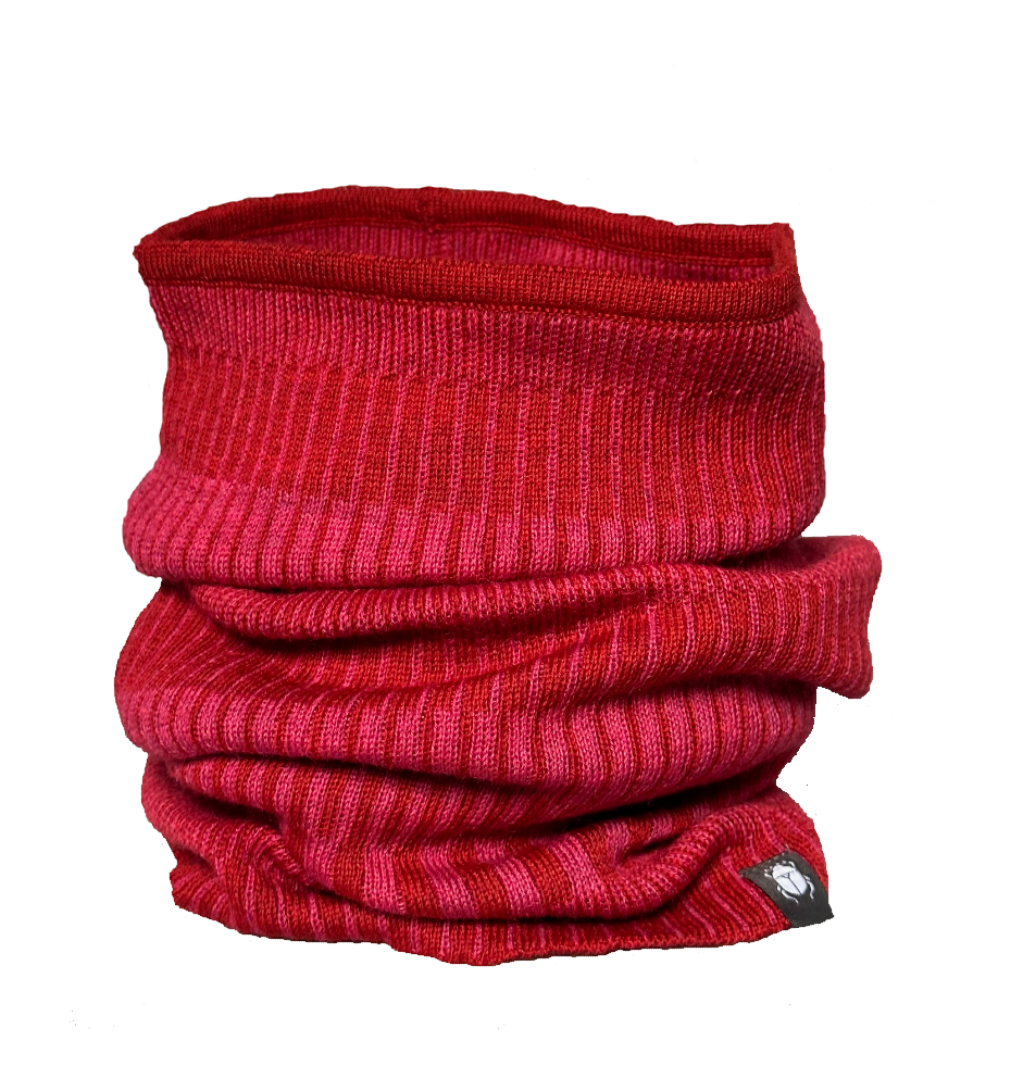 Halstub buff tubhalsduk pannband balaklava mössa 100% ull, unisex, lingonröd-hallonrosa