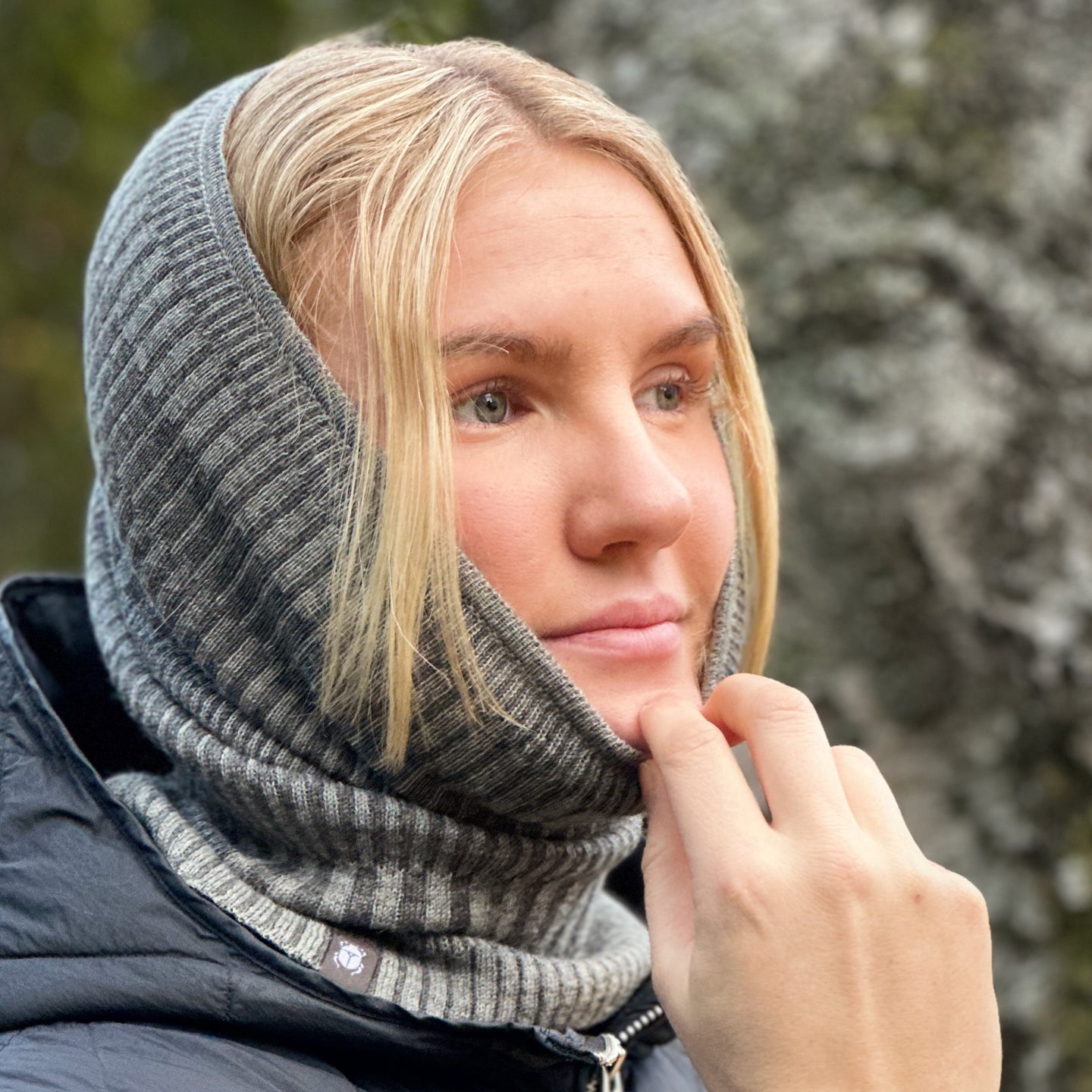 Halstub buff tubhalsduk pannband 100% ull, unisex, askgrå-stengrå