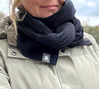 Halsduk sjal 100% ull, unisex, midnattsblå-kolsvart