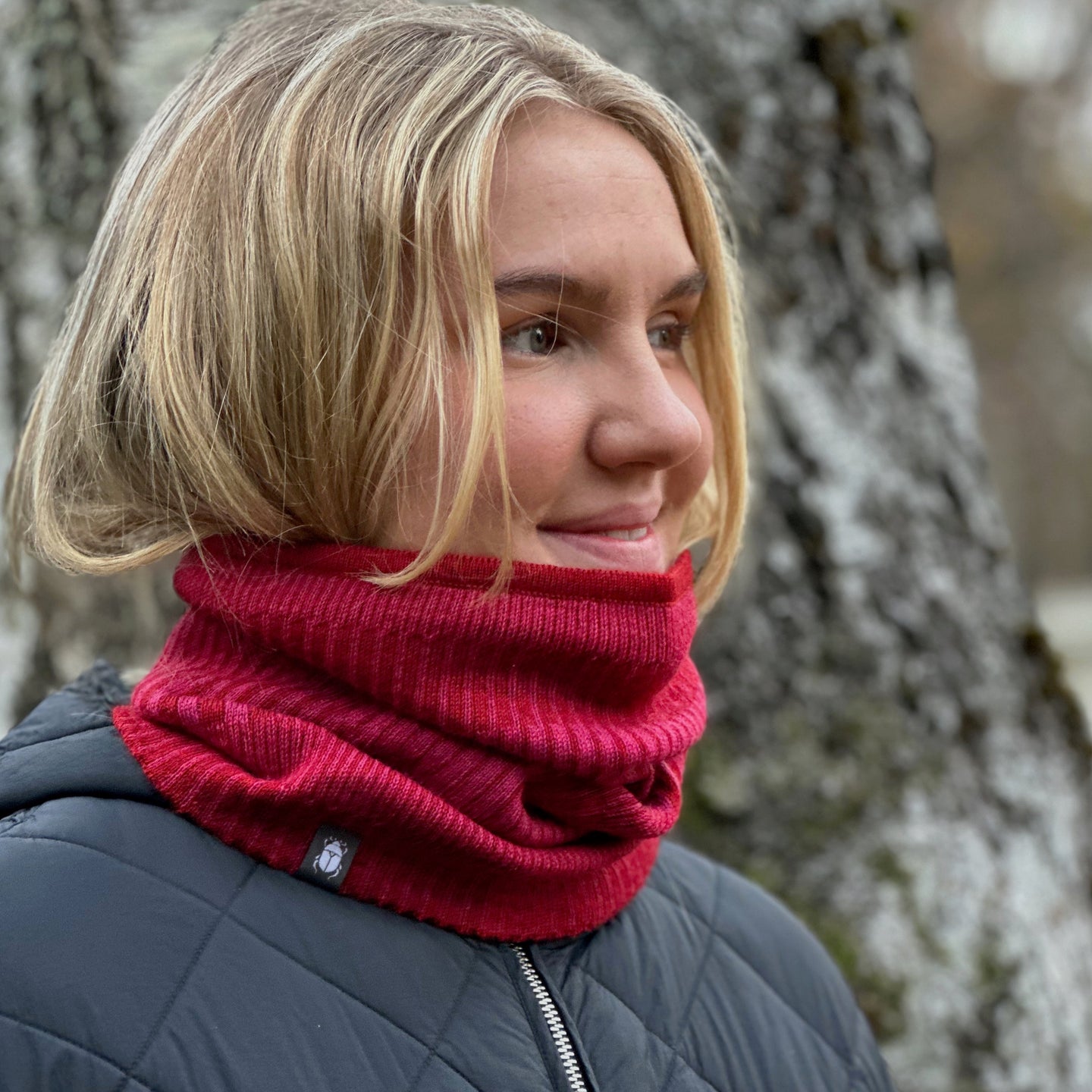 Halstub buff tubhalsduk pannband balaklava mössa 100% ull, unisex, lingonröd-hallonrosa