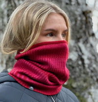Halstub buff tubhalsduk pannband balaklava mössa 100% ull, unisex, lingonröd-hallonrosa