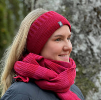Halstub buff tubhalsduk pannband balaklava mössa 100% ull, unisex, lingonröd-hallonrosa