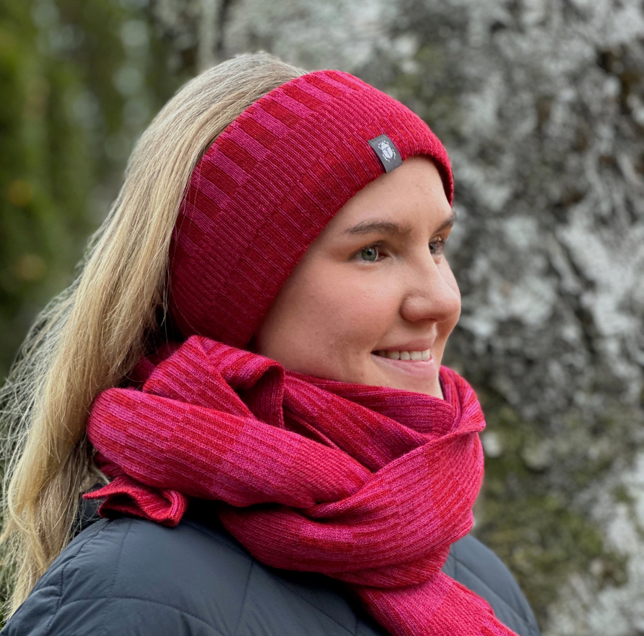 Halstub buff tubhalsduk pannband balaklava mössa 100% ull, unisex, lingonröd-hallonrosa