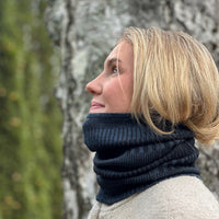 Halstub buff tubhalsduk pannband 100% ull, unisex, midnattsblå-kolsvart