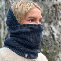 Halstub buff tubhalsduk pannband 100% ull, unisex, midnattsblå-kolsvart