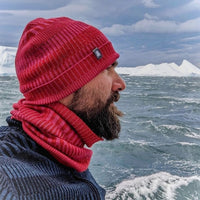 Halstub buff tubhalsduk pannband balaklava mössa 100% ull, unisex, lingonröd-hallonrosa