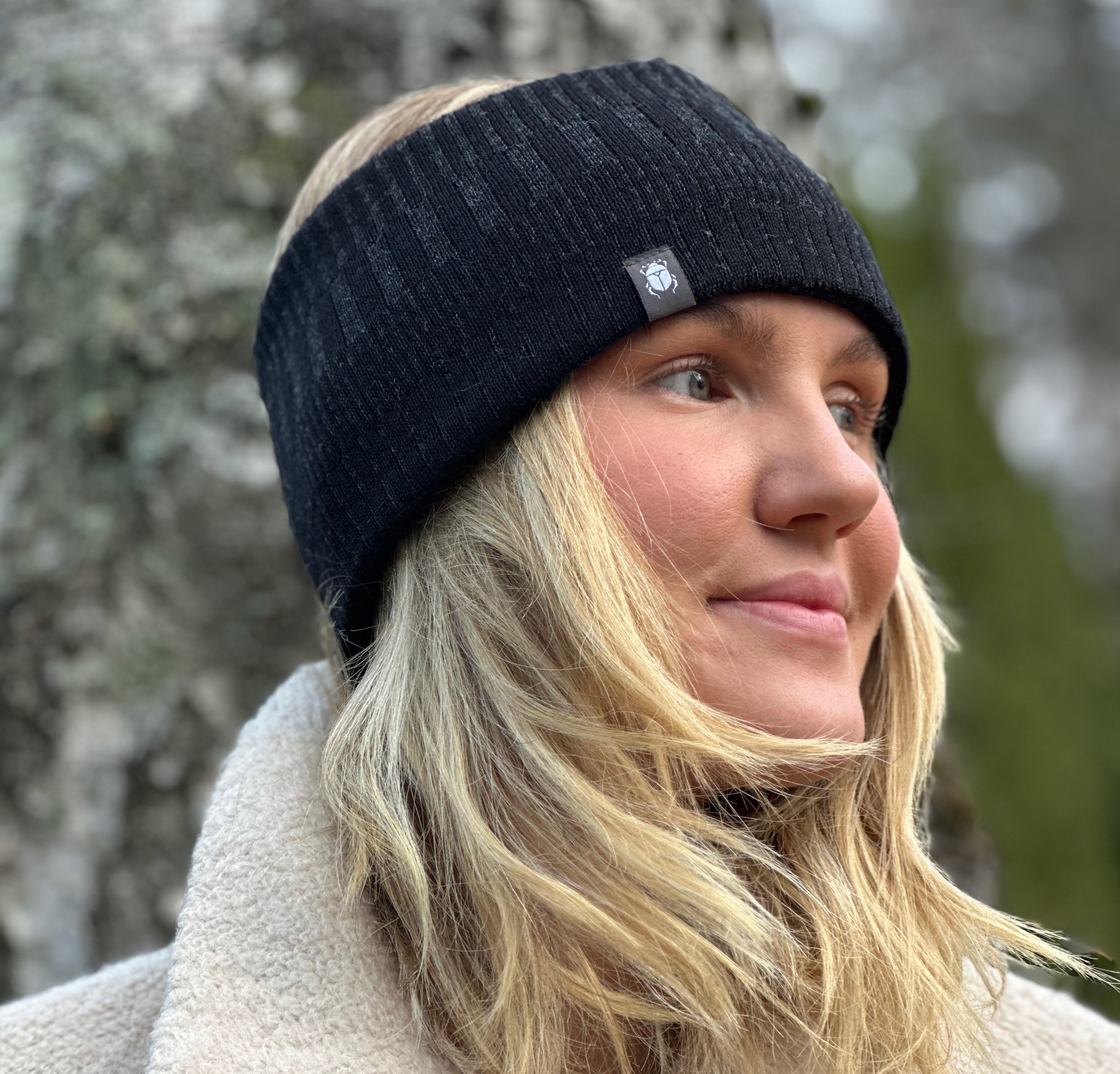 Halstub buff pannband 100% ull, unisex, grafitgrå-kolsvart