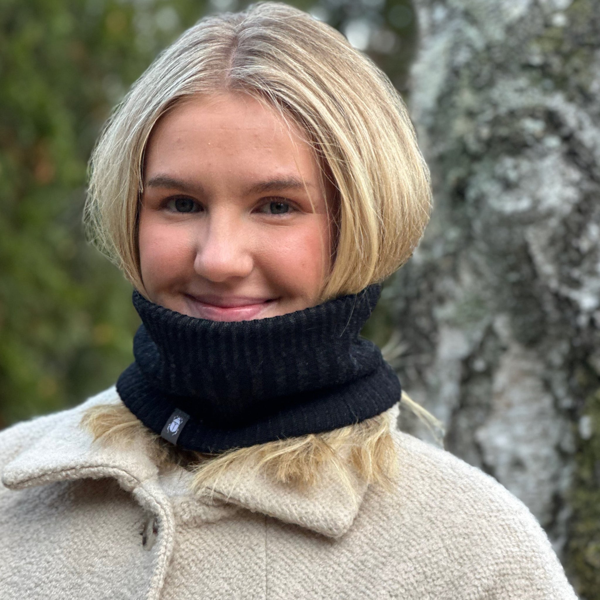 TORDYVEL Halstub pannband 100% ull grafitgrå-kolsvart