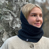 Halstub buff tubhalsduk pannband 100% ull, unisex, midnattsblå-kolsvart