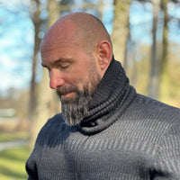Halstub buff pannband 100% ull, unisex, grafitgrå-kolsvart