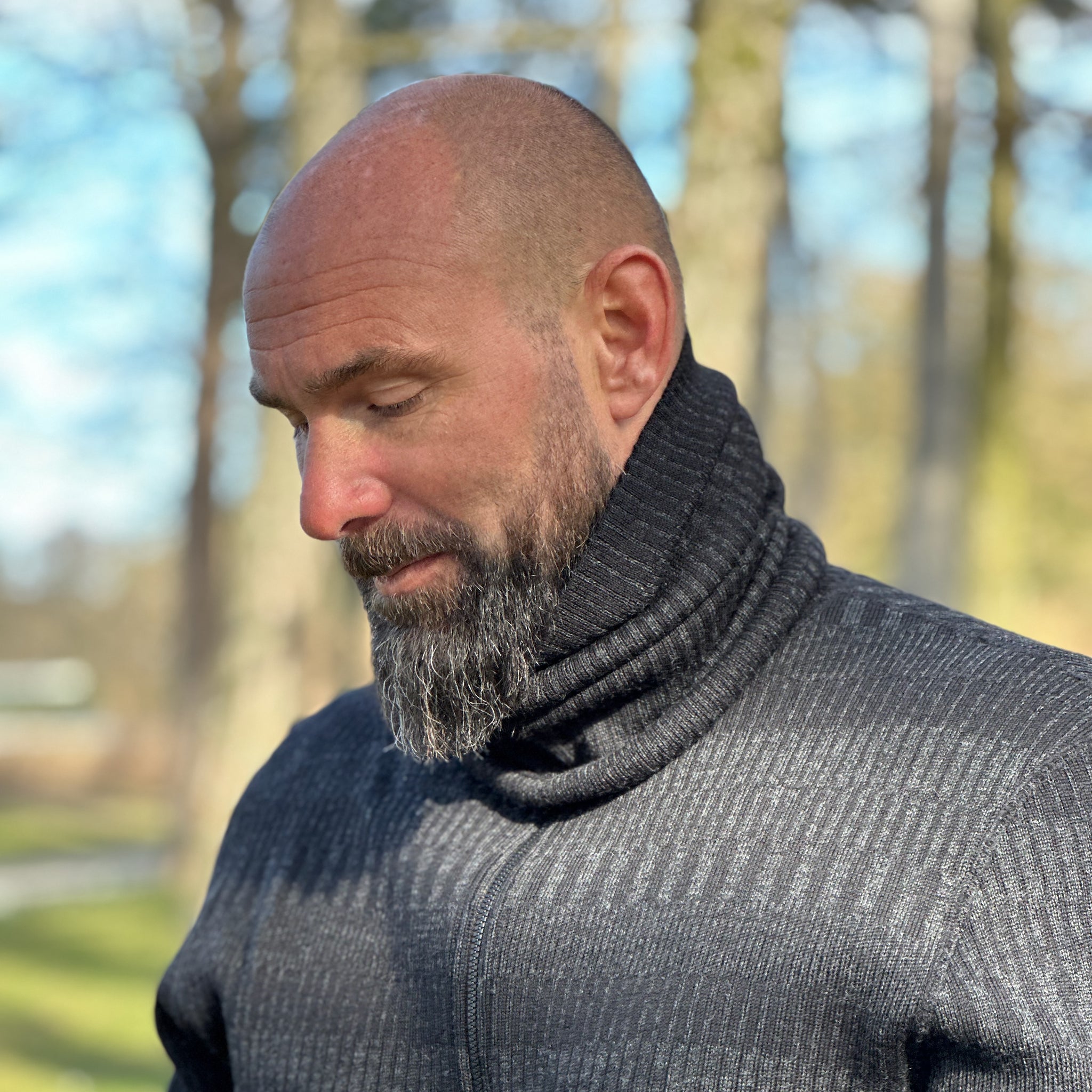 Halstub buff pannband 100% ull, unisex, grafitgrå-kolsvart