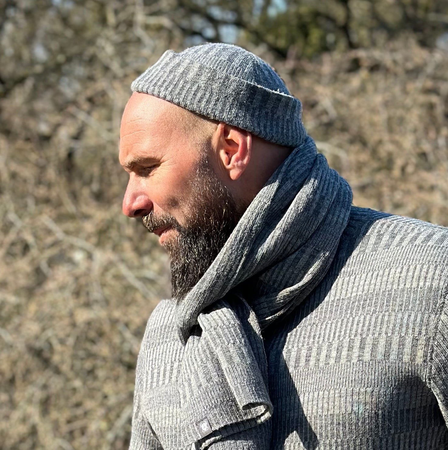 Mössa beanie 100% ull, unisex, askgrå-stengrå