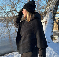 Poncho sjal 100% ull, unisex, midnattsblå-kolsvart