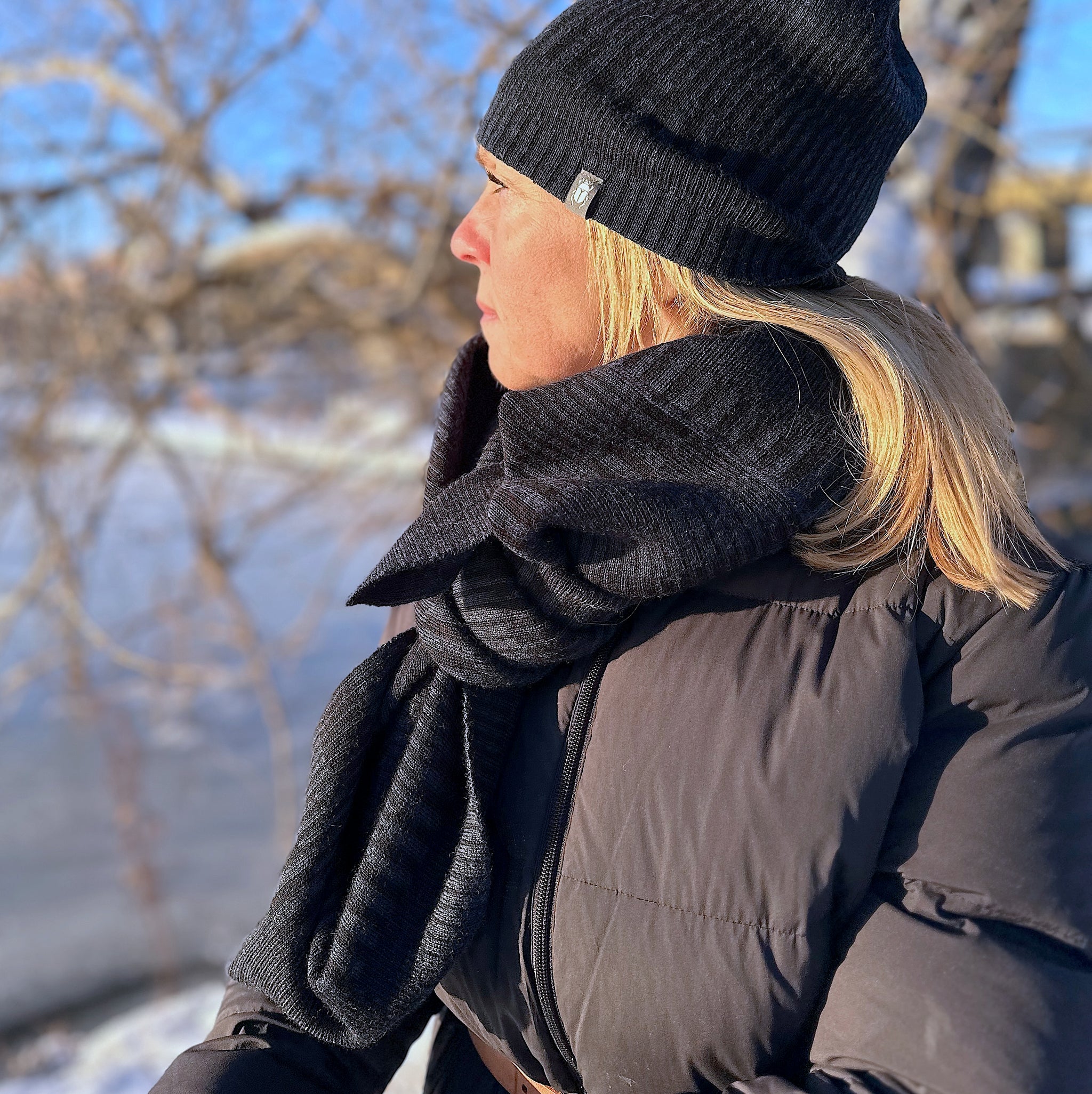 Poncho sjal 100% ull, unisex, midnattsblå-kolsvart