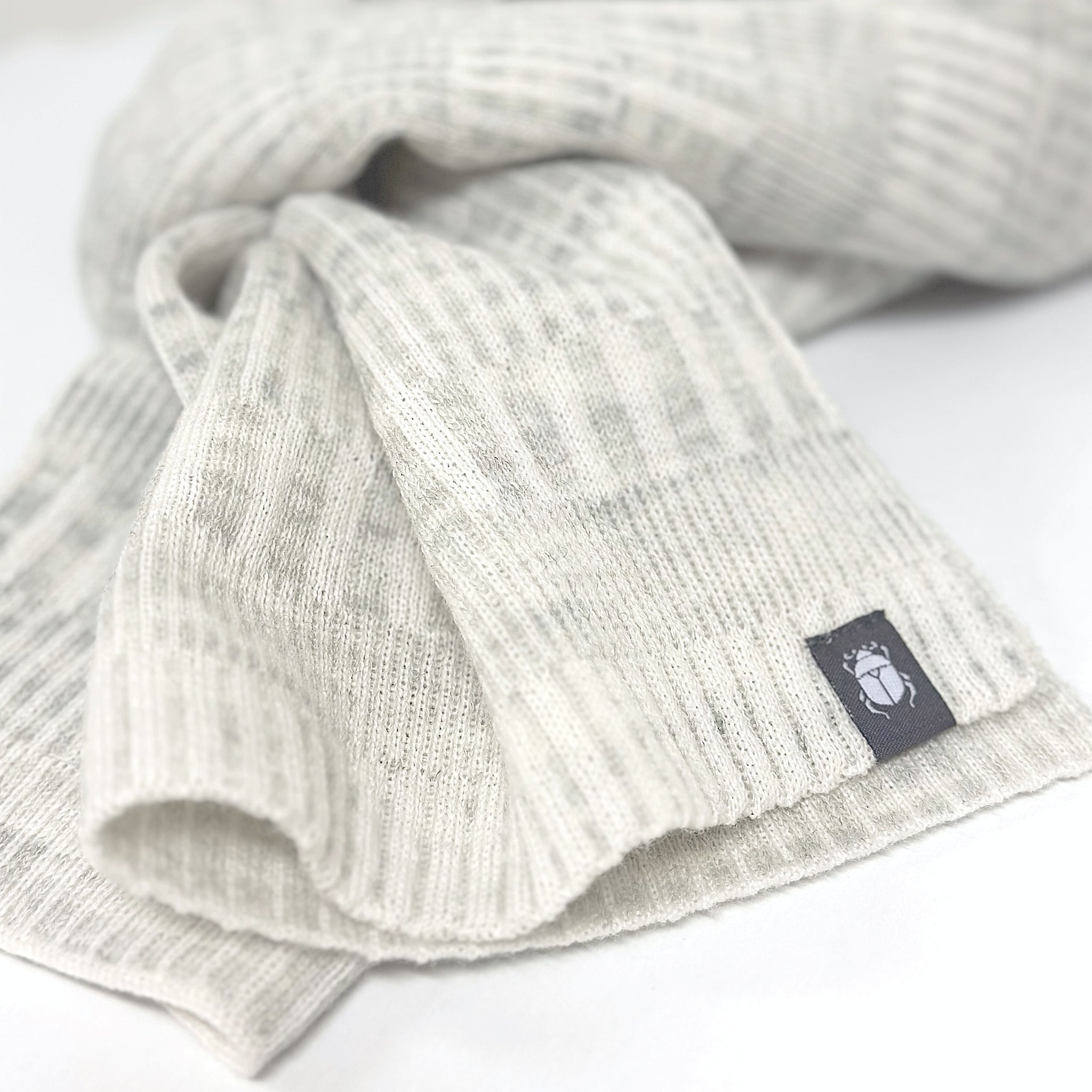 Halsduk sjal 100% ull, unisex, snövit-sandgrå