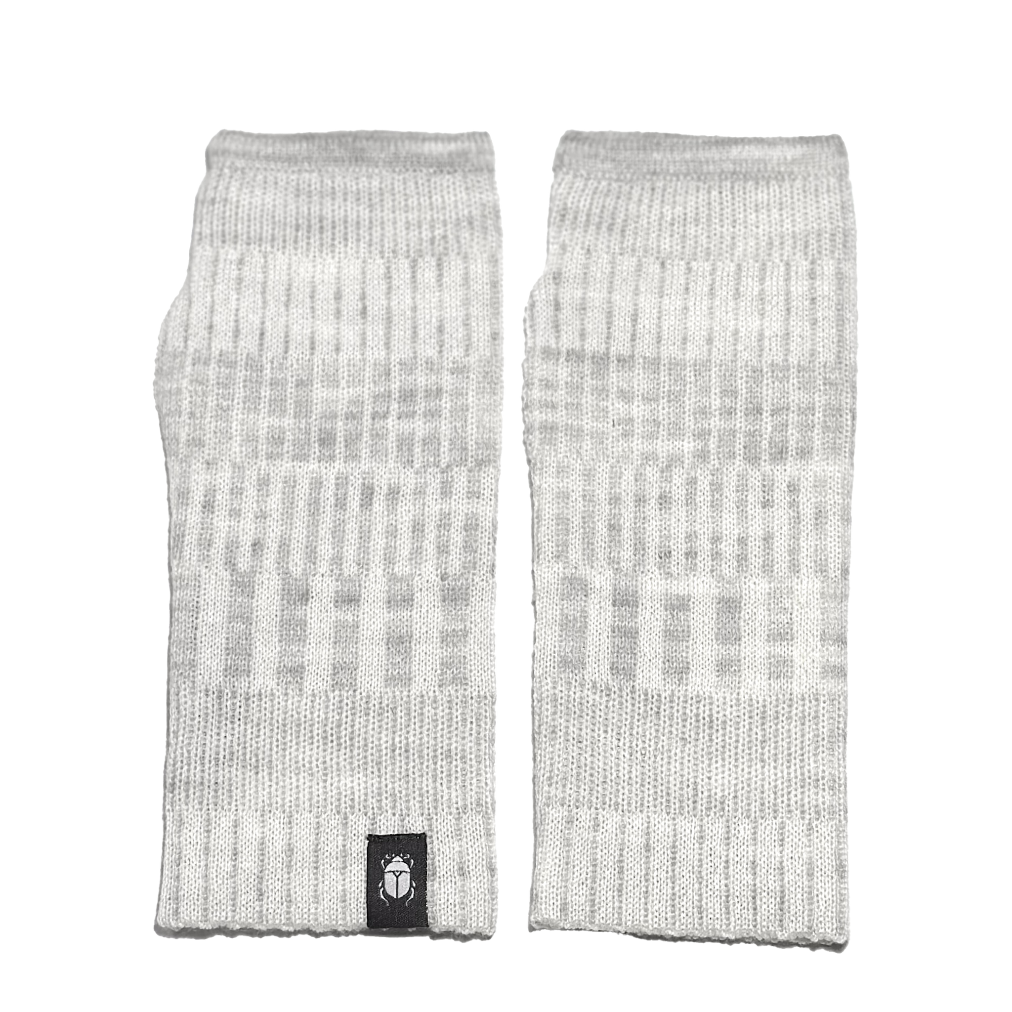 Handledsvärmare torgvantar 100% ull, unisex, snövit-sandgrå