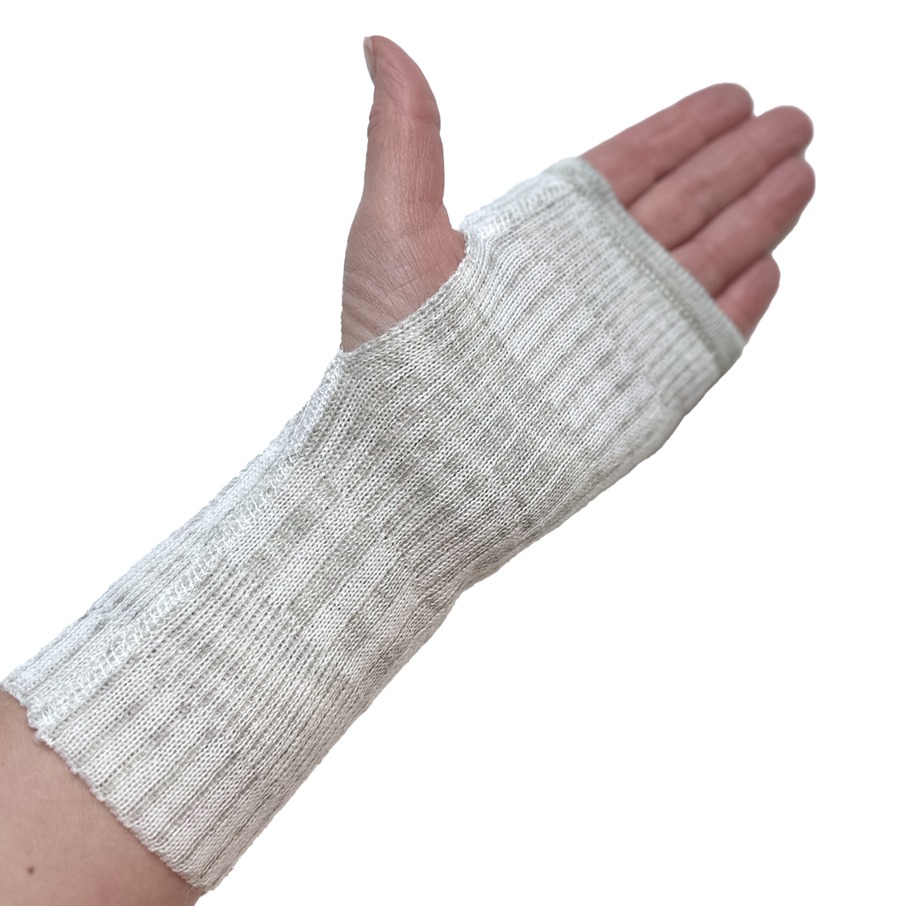 Handledsvärmare torgvantar 100% ull, unisex, snövit-sandgrå