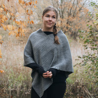 Poncho sjal 100% ull, unisex, askgrå-stengrå