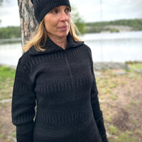 Kofta figursydd med hög krage 100% ull, dam, grafitgrå-kolsvart