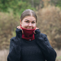 Halstub buff tubhalsduk pannband balaklava mössa 100% ull, unisex, lingonröd-hallonrosa
