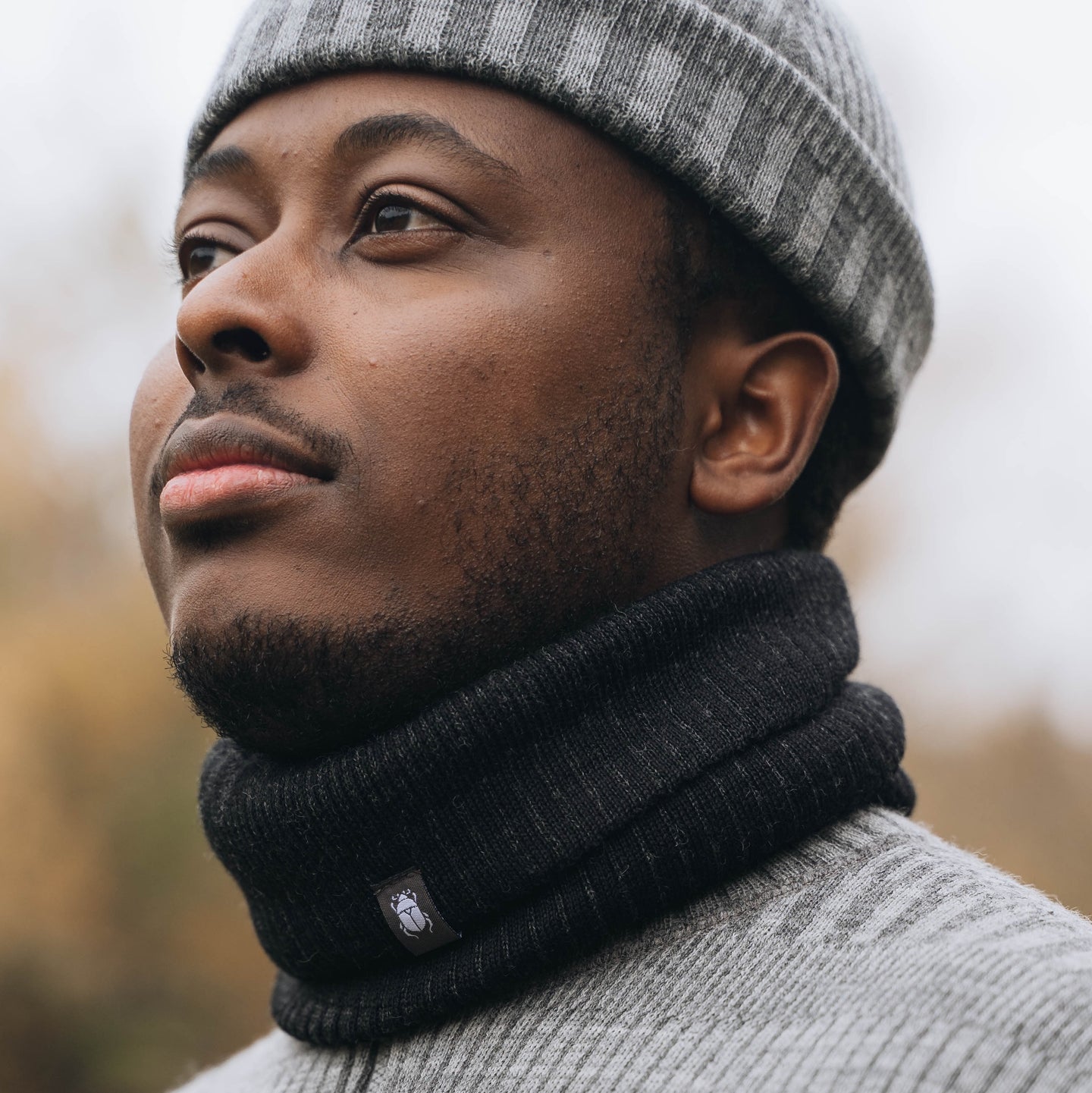 Halstub buff pannband 100% ull, unisex, grafitgrå-kolsvart