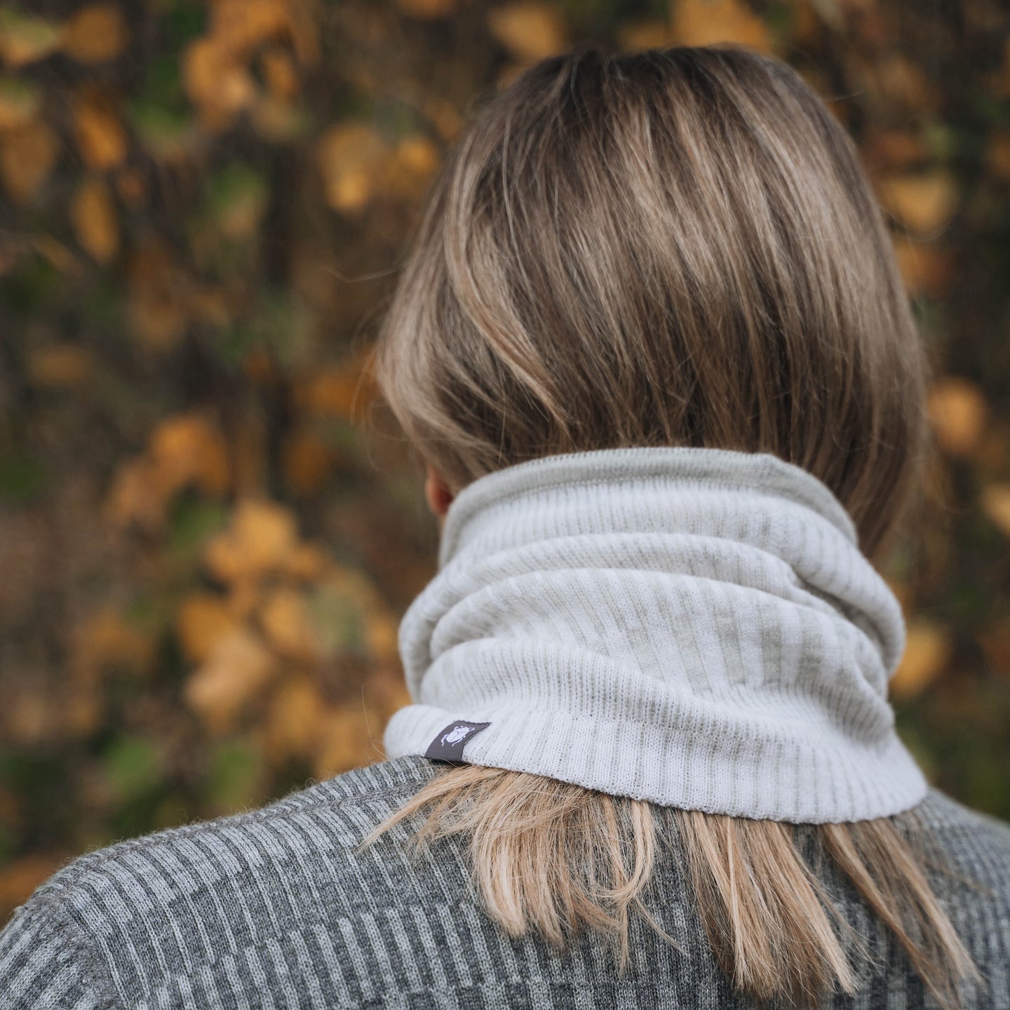 Halstub buff tubhalsduk pannband 100% ull, unisex, snövit-sandgrå