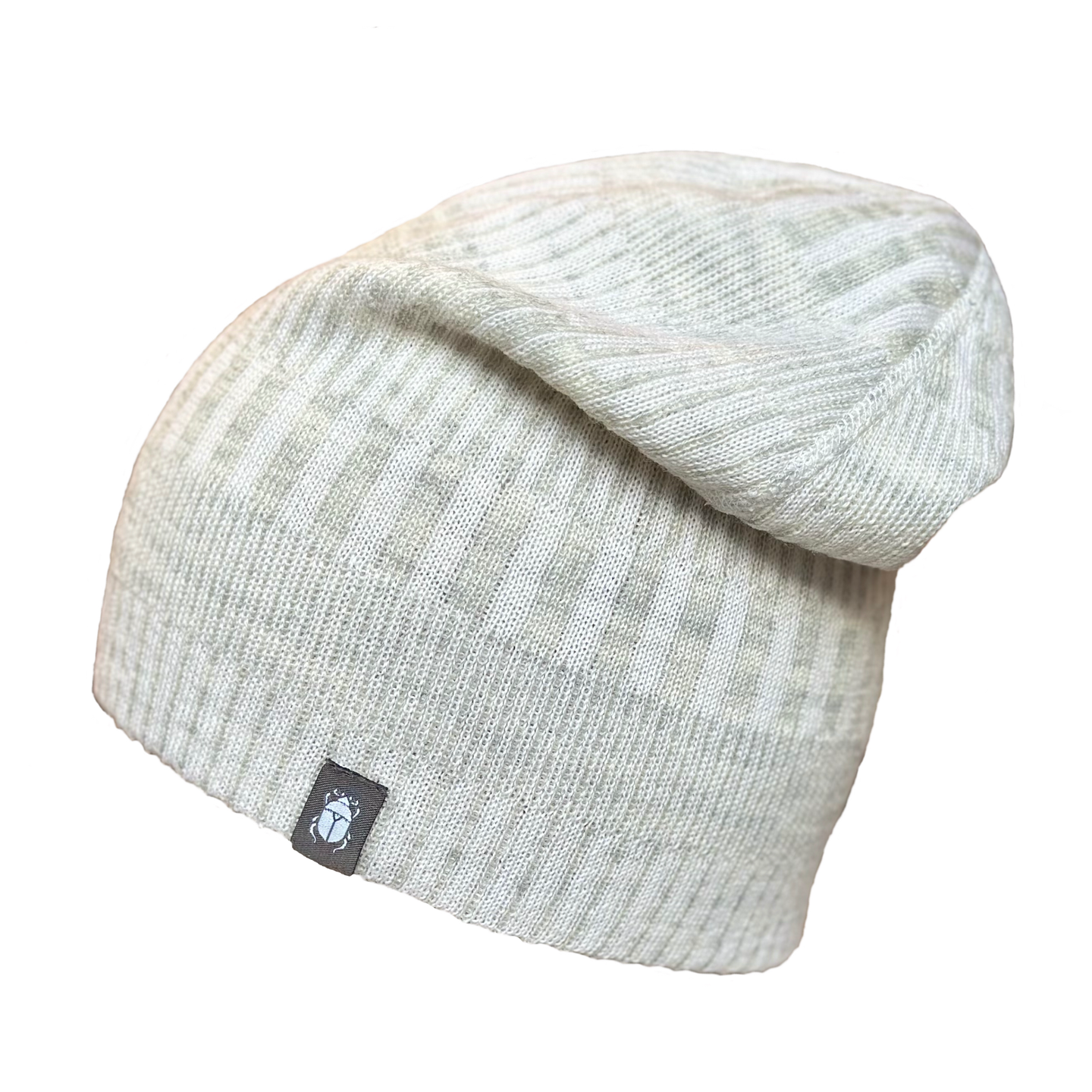 Mössa beanie 100% ull, unisex, snövit-sandgrå