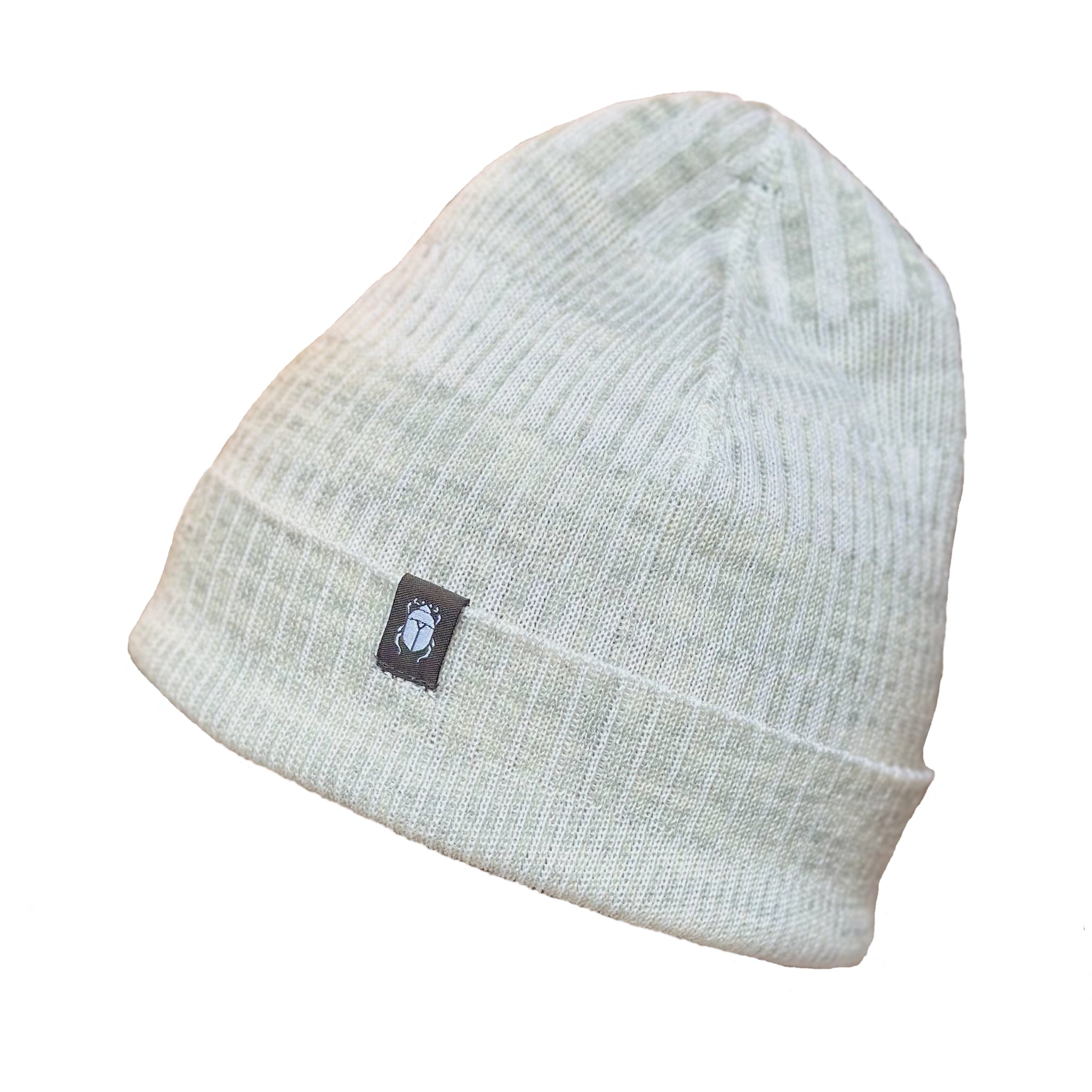 Mössa beanie 100% ull, unisex, snövit-sandgrå