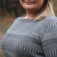 Tröja båthals figursydd 100% ull, dam, askgrå-stengrå