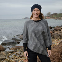 Poncho sjal 100% ull, unisex, askgrå-stengrå