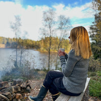 Tröja båthals figursydd 100% ull, dam, askgrå-stengrå