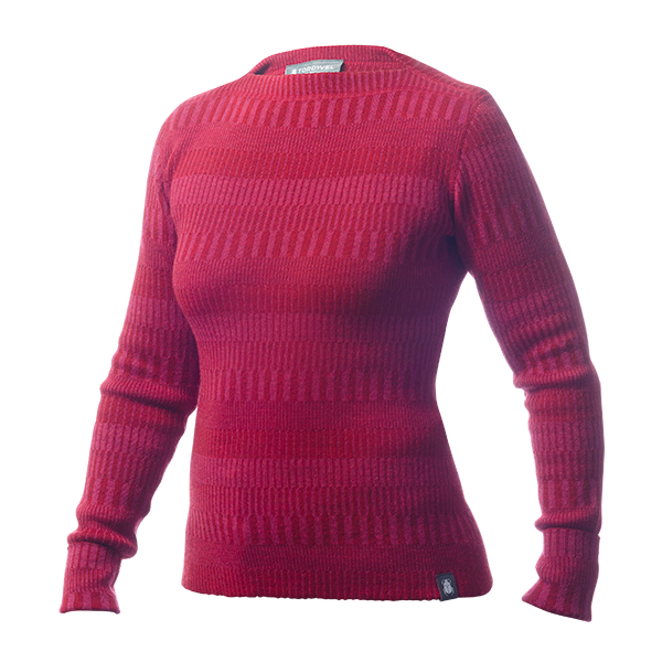 Ulltröja båthals organic wool sweater boatneck redpink