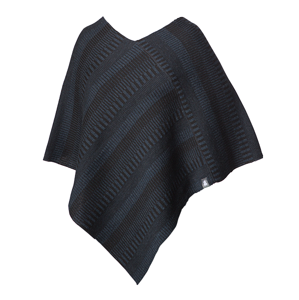 Poncho sjal 100% ull, unisex, midnattsblå-kolsvart