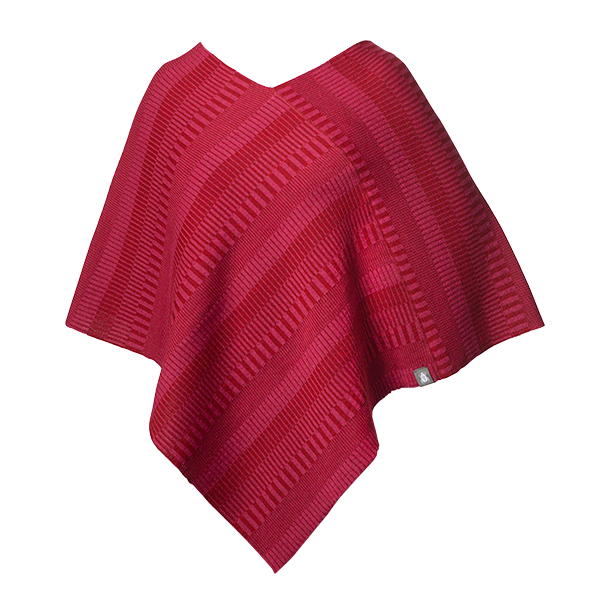 Poncho sjal 100% ull, unisex, lingonröd-hallonrosa