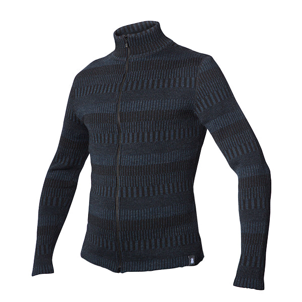 Kofta, rak modell med halvhög krage 100% ull, herr dam, midnattsblå-kolsvart