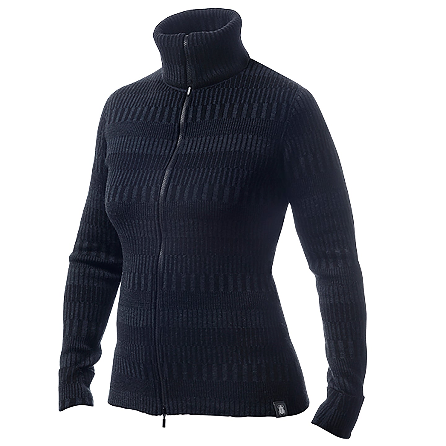 Kofta figursydd med hög krage 100% ull, dam, midnattsblå-kolsvart