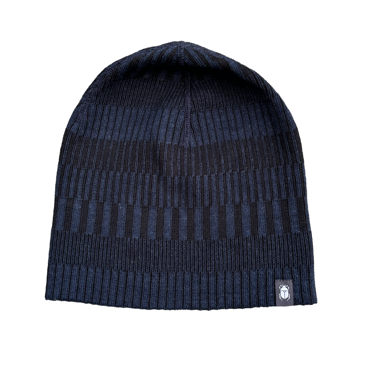 Mössa beanie 100% ull, unisex, midnattsblå-kolsvart