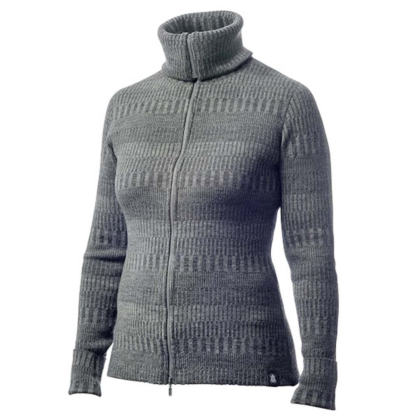 Kofta figursydd med hög krage 100% ull, dam, askgrå-stengrå