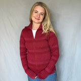 Kofta figursydd med hög krage 100% ull, dam, lingonröd-hallonrosa