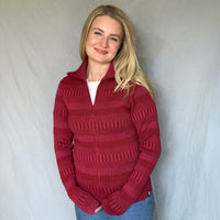 Kofta figursydd med hög krage 100% ull, dam, lingonröd-hallonrosa