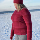 Kofta figursydd med hög krage 100% ull, dam, lingonröd-hallonrosa