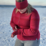 Kofta figursydd med hög krage 100% ull, dam, lingonröd-hallonrosa