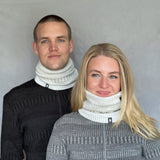 Halstub buff tubhalsduk pannband mössa balaklava, 100% ull, unisex, snövit-sandgrå