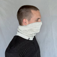 Halstub buff tubhalsduk pannband mössa balaklava, 100% ull, unisex, snövit-sandgrå