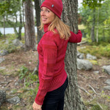 Kofta figursydd med hög krage 100% ull, dam, lingonröd-hallonrosa