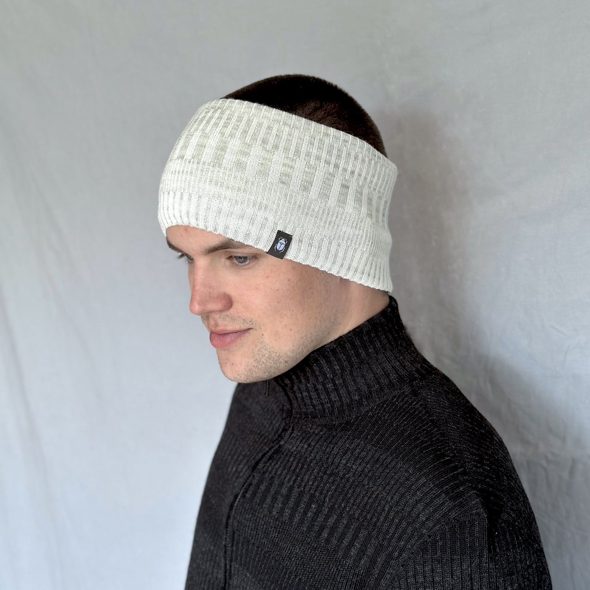 Halstub buff tubhalsduk pannband mössa balaklava, 100% ull, unisex, snövit-sandgrå