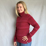 Kofta figursydd med hög krage 100% ull, dam, lingonröd-hallonrosa