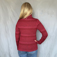 Kofta figursydd med hög krage 100% ull, dam, lingonröd-hallonrosa